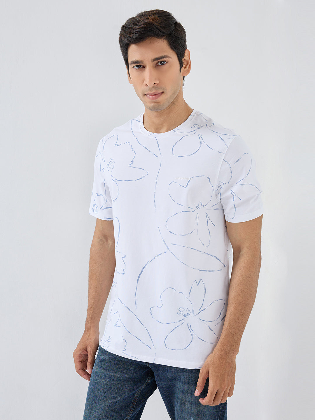 Men T-Shirt Print White Regular Fit