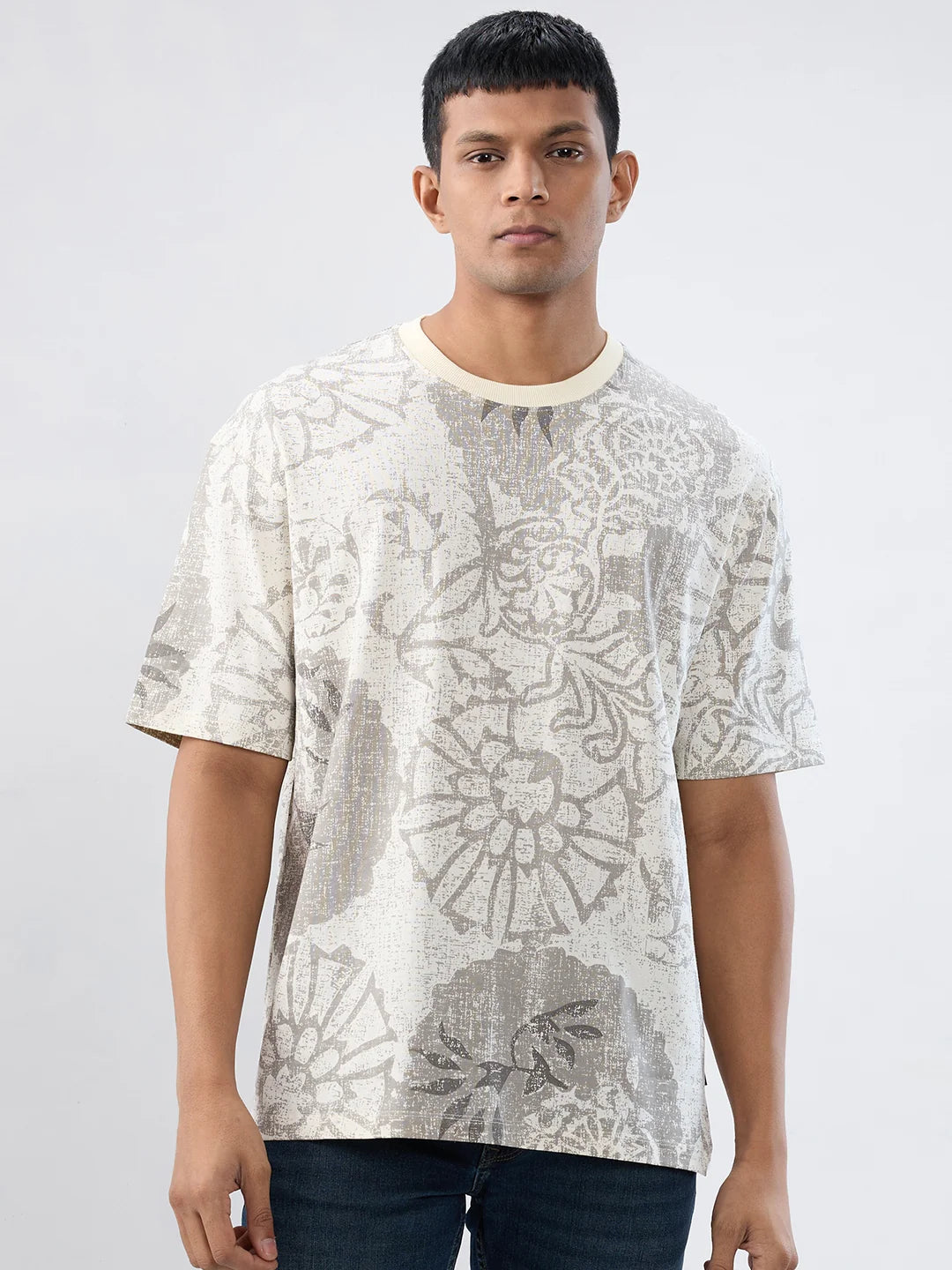 Men T-Shirt Print Off White Relaxed Fit