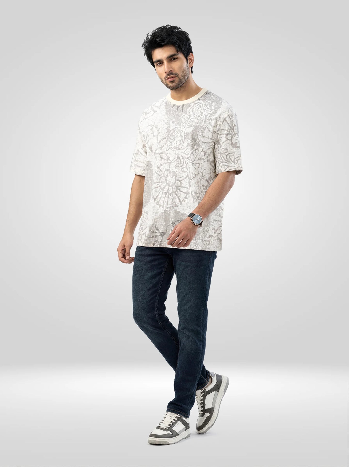 Men T-Shirt Print Off White Relaxed Fit