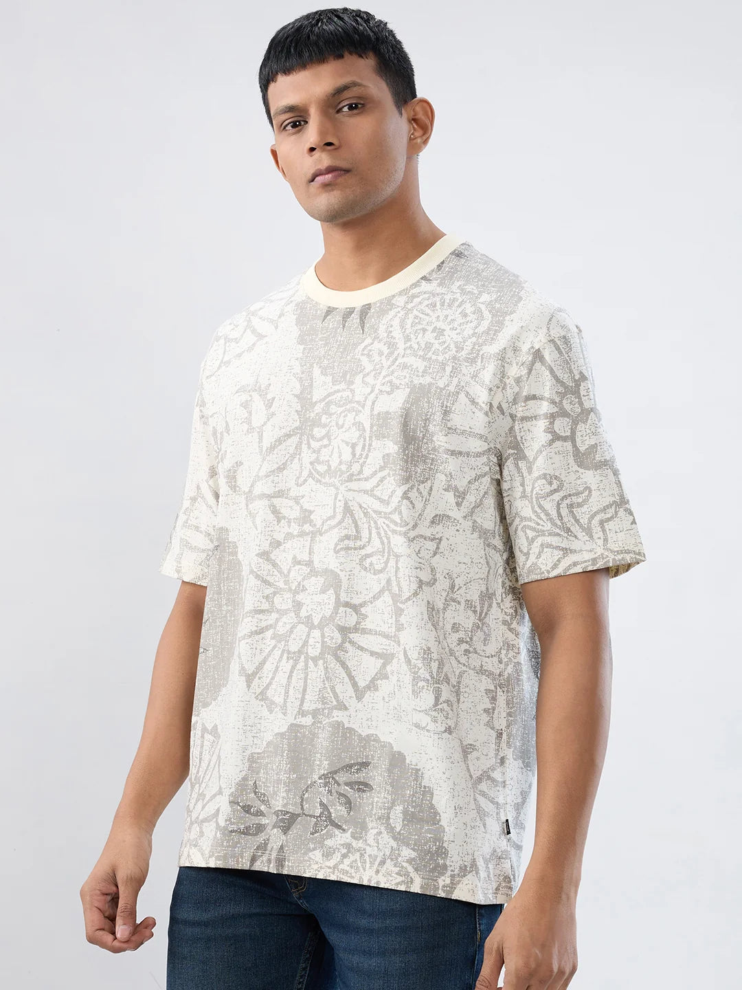 Men T-Shirt Print Off White Relaxed Fit