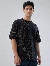 Men T-Shirt Print Black Relaxed Fit