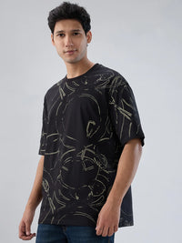 Men T-Shirt Print Black Relaxed Fit