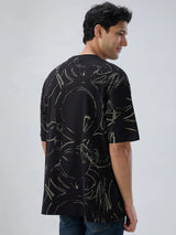 Men T-Shirt Print Black Relaxed Fit