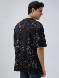 Men T-Shirt Print Black Relaxed Fit