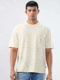 Men T-Shirt Print Brown Relaxed Fit