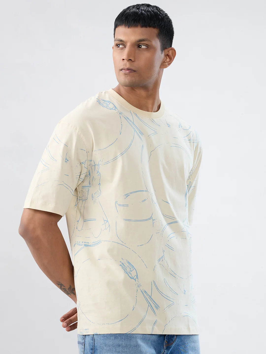 Men T-Shirt Print Brown Relaxed Fit