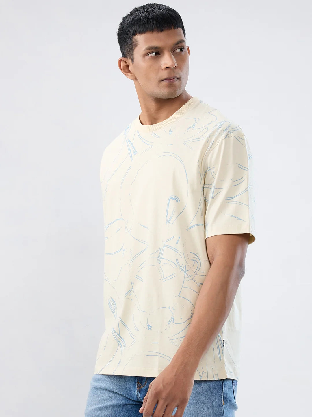 Men T-Shirt Print Brown Relaxed Fit