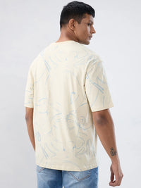 Men T-Shirt Print Brown Relaxed Fit