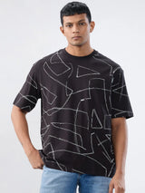 Men T-Shirt Print Black Relaxed Fit