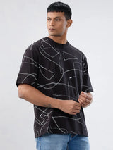 Men T-Shirt Print Black Relaxed Fit