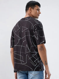 Men T-Shirt Print Black Relaxed Fit