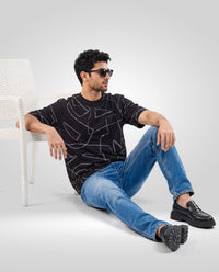 Men T-Shirt Print Black Relaxed Fit