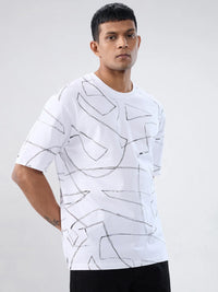 Men T-Shirt Print White Relaxed Fit