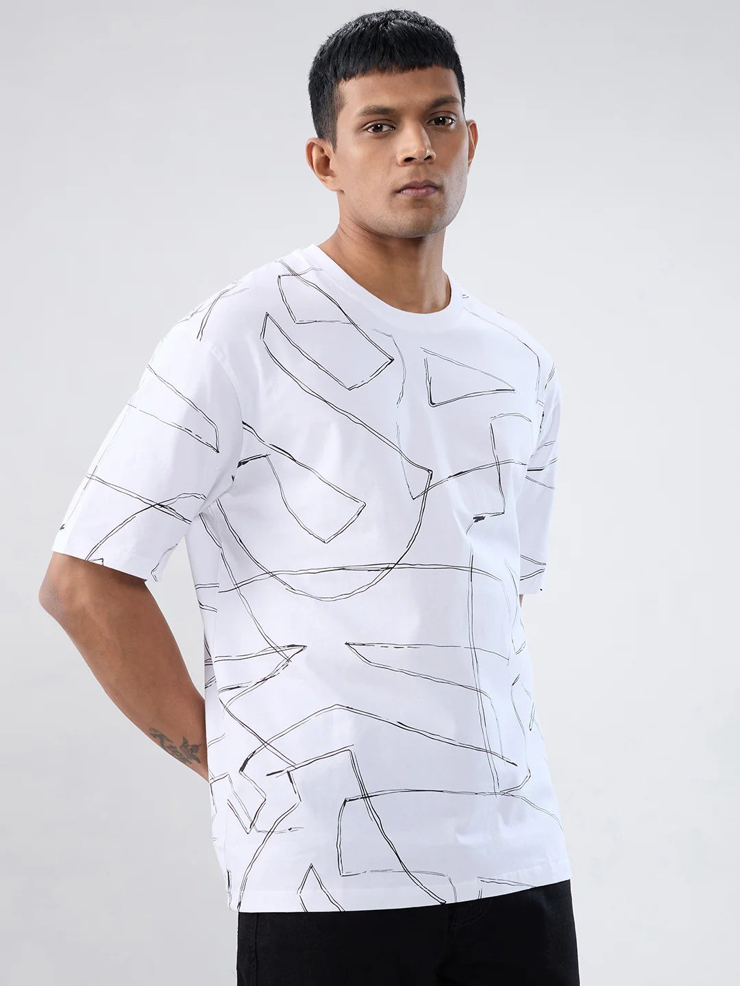 Men T-Shirt Print White Relaxed Fit