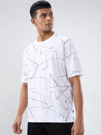 Men T-Shirt Print White Relaxed Fit