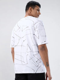Men T-Shirt Print White Relaxed Fit