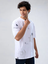 Men T-Shirt Print White Relaxed Fit