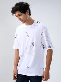 Men T-Shirt Print White Relaxed Fit