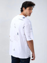 Men T-Shirt Print White Relaxed Fit