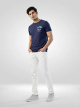 Men T-Shirt Textured Navy Blue Regular Fit