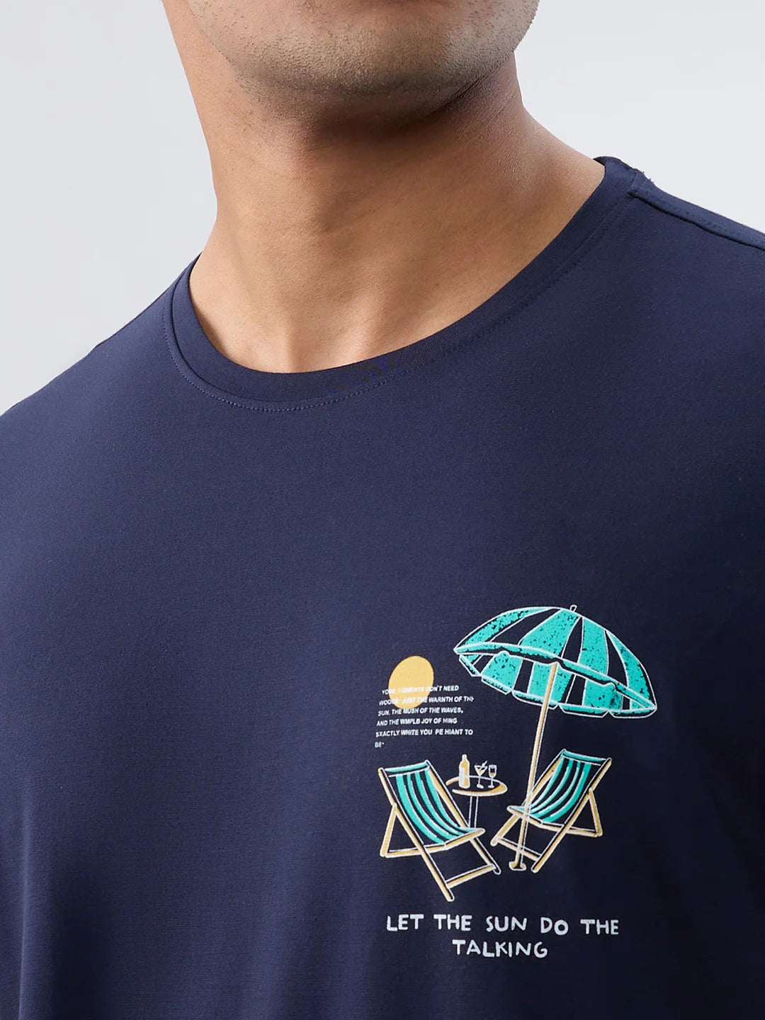 Men T-Shirt Textured Navy Blue Regular Fit