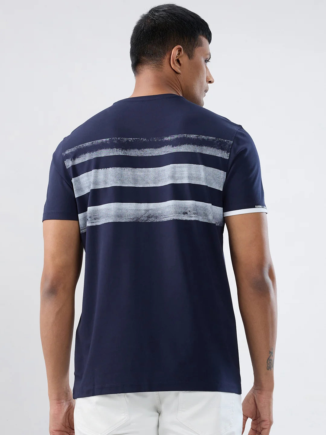 Men T-Shirt Textured Navy Blue Regular Fit
