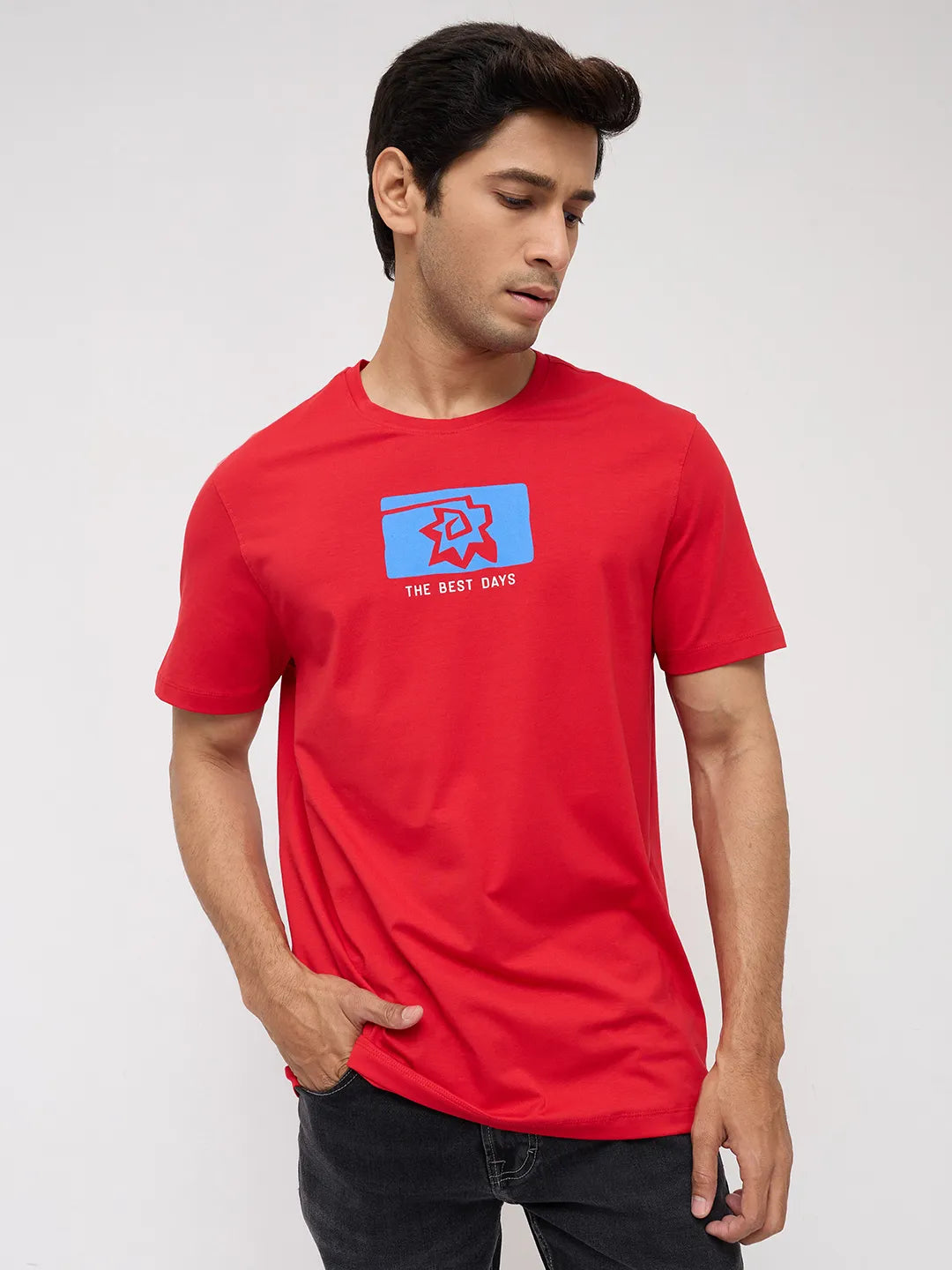 Men T-Shirt Graphic Red Regular Fit