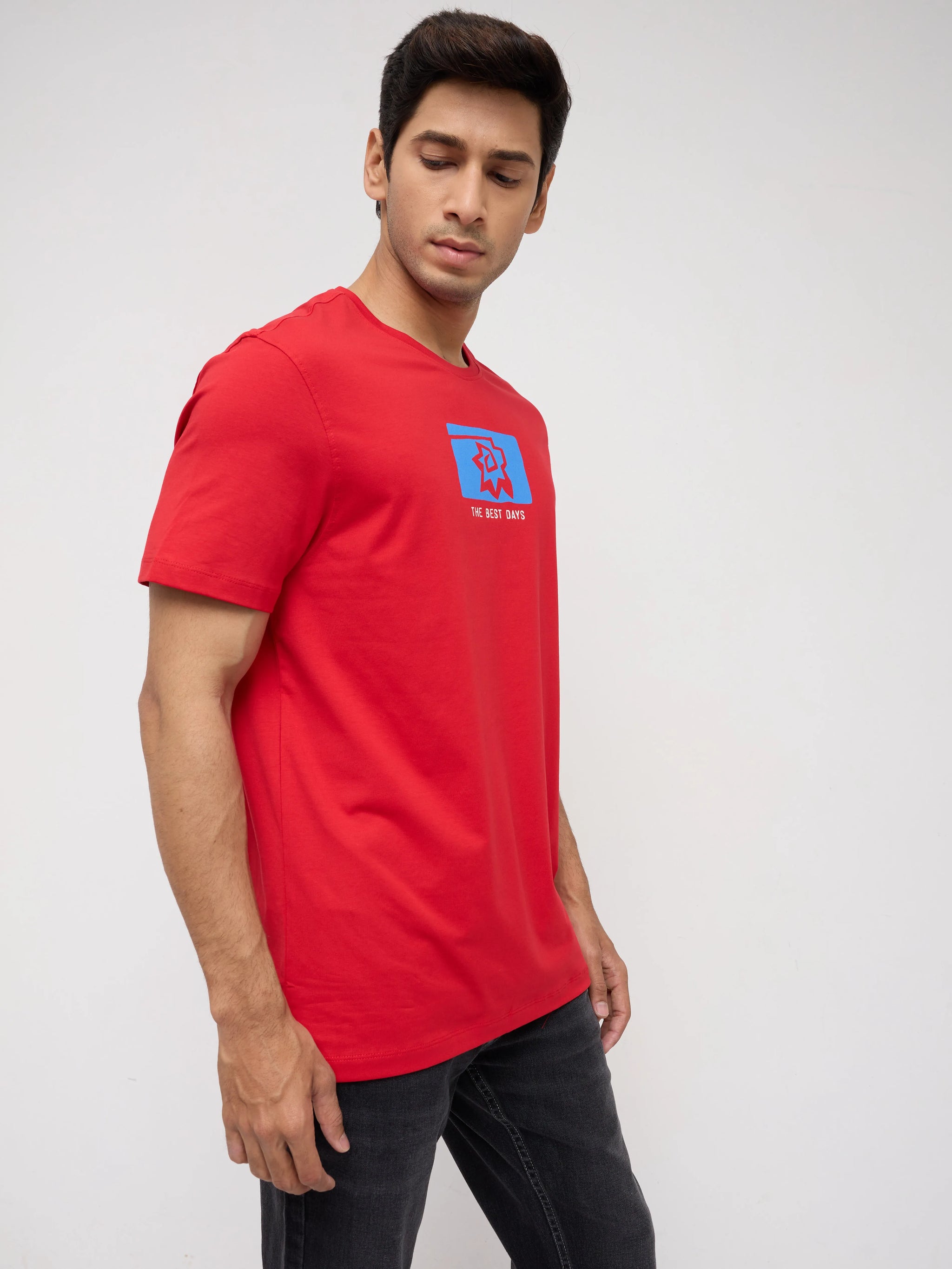 Men T-Shirt Graphic Red Regular Fit