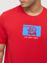 Men T-Shirt Graphic Red Regular Fit