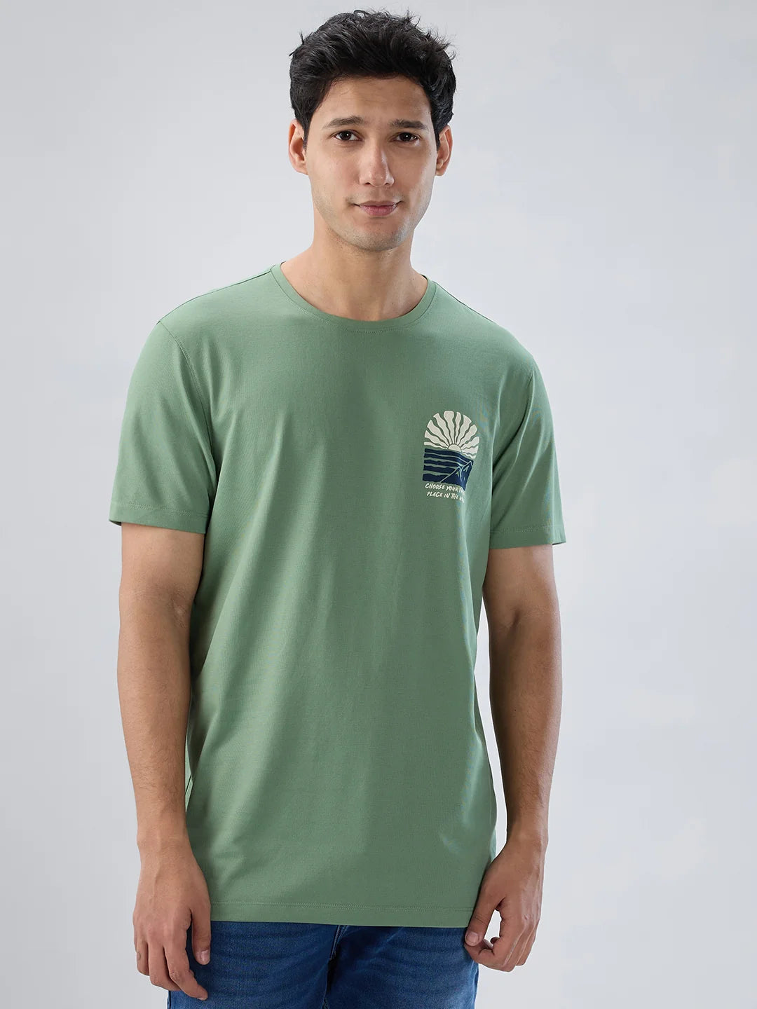 Men T-Shirt Graphic Green Regular Fit