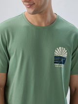 Men T-Shirt Graphic Green Regular Fit