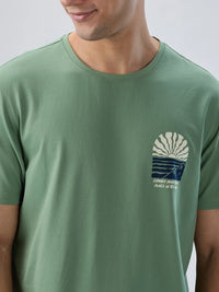 Men T-Shirt Graphic Green Regular Fit