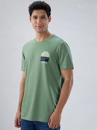 Men T-Shirt Graphic Green Regular Fit