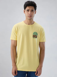 Men T-Shirt Graphic Yellow Regular Fit