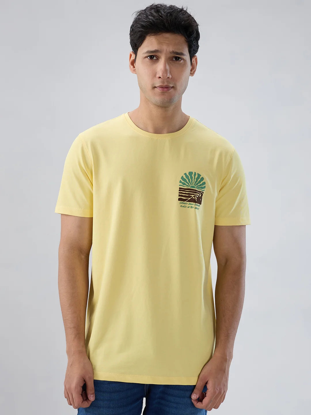 Men T-Shirt Graphic Yellow Regular Fit