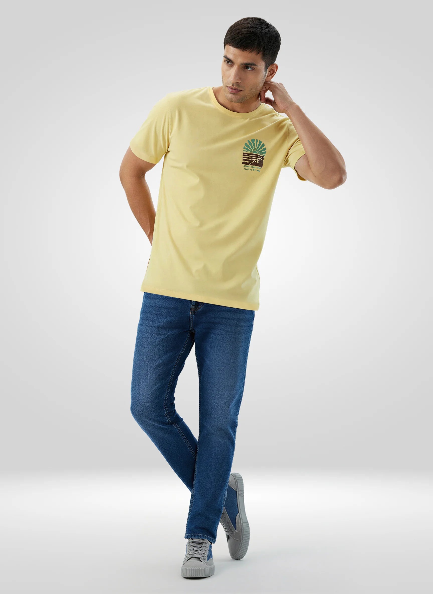 Men T-Shirt Graphic Yellow Regular Fit