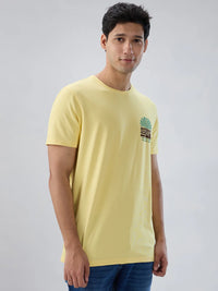 Men T-Shirt Graphic Yellow Regular Fit