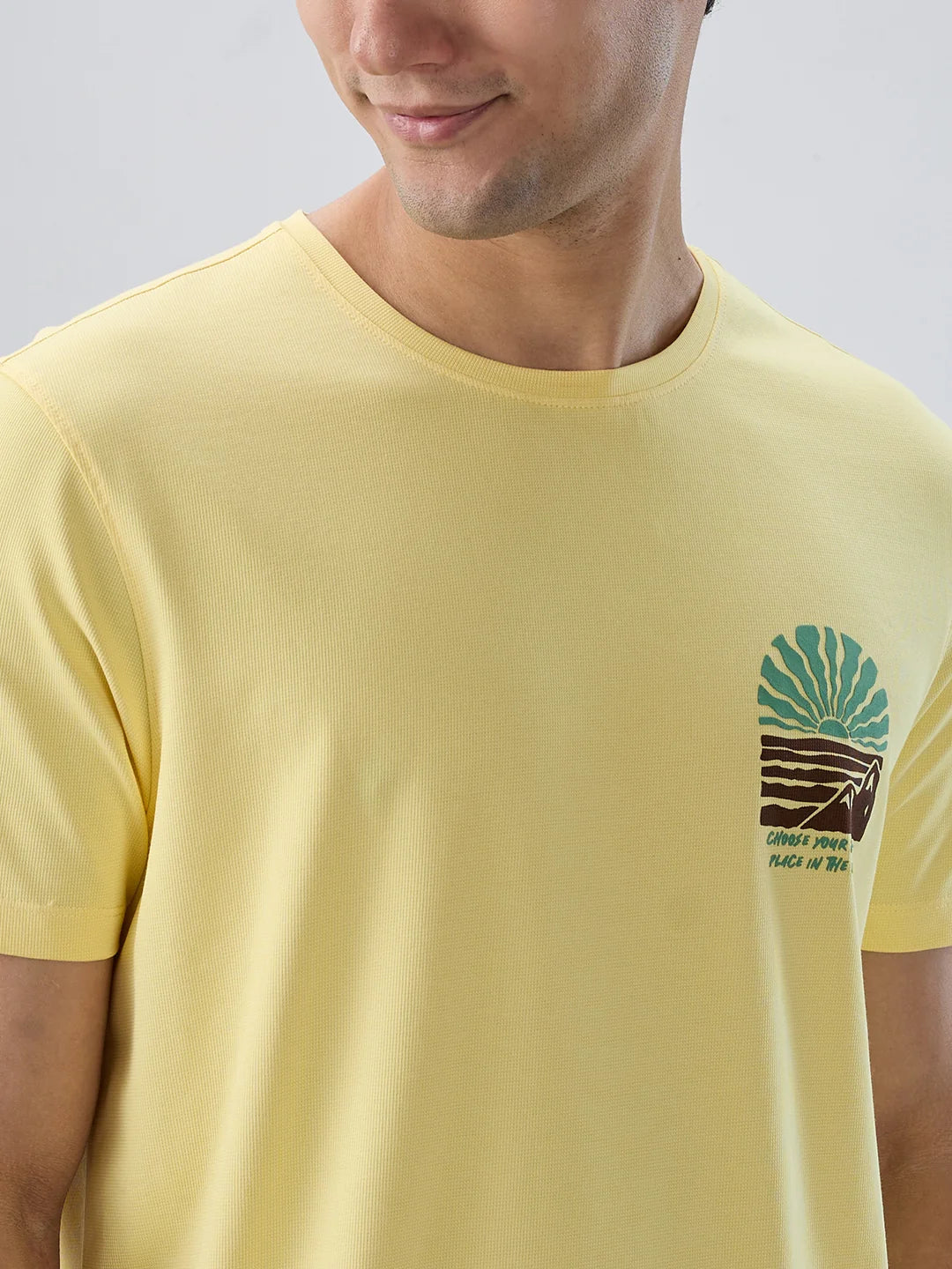 Men T-Shirt Graphic Yellow Regular Fit