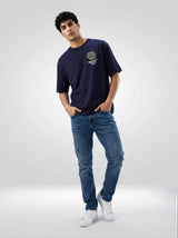 Men T-Shirt Textured Navy Blue Regular Fit