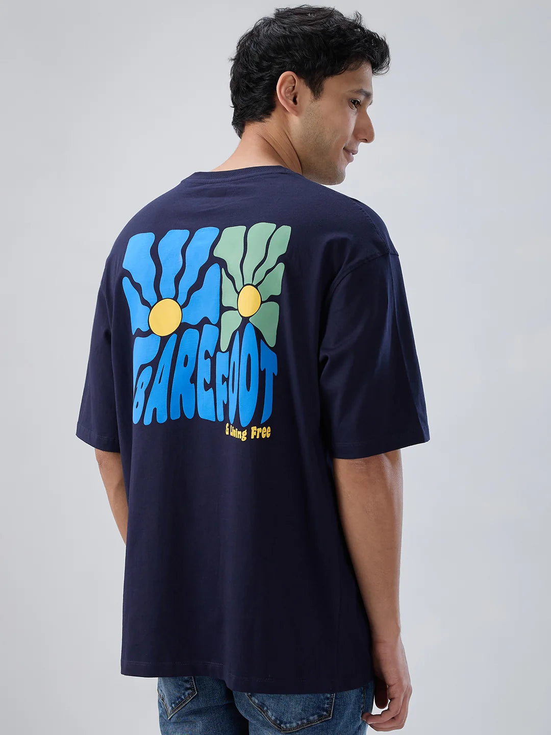 Men T-Shirt Textured Navy Blue Regular Fit