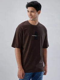 Men T-Shirt Graphic Brown Relaxed Fit