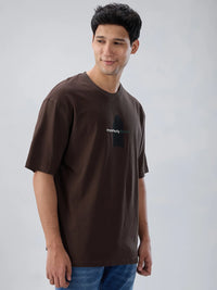 Men T-Shirt Graphic Brown Relaxed Fit