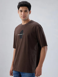 Men T-Shirt Graphic Brown Relaxed Fit