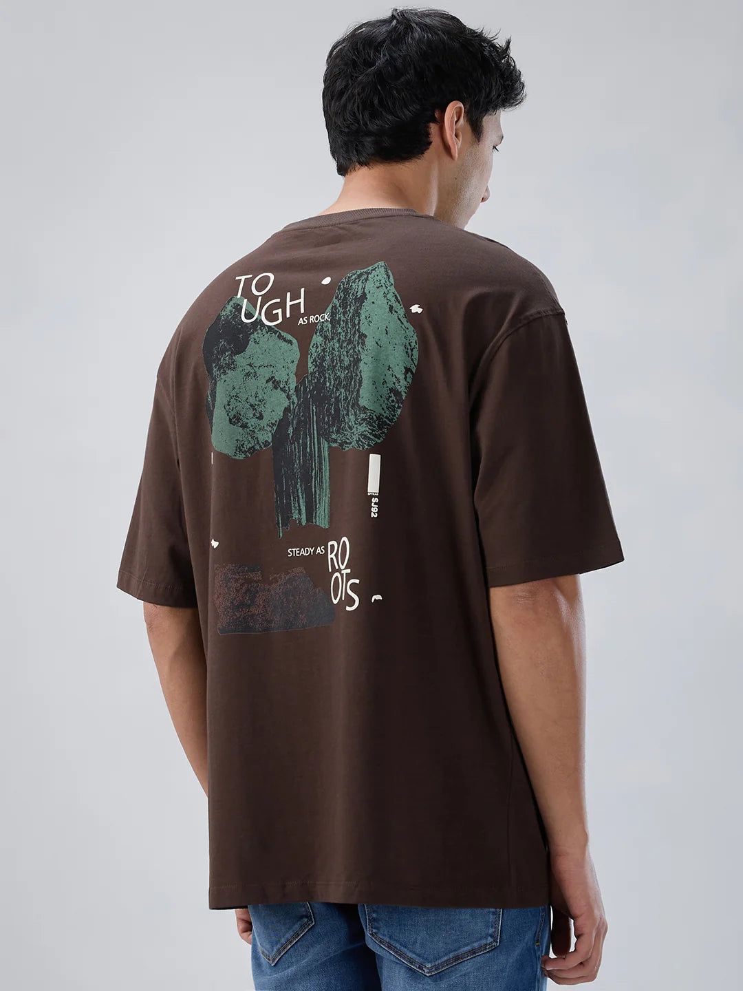 Men T-Shirt Graphic Brown Relaxed Fit