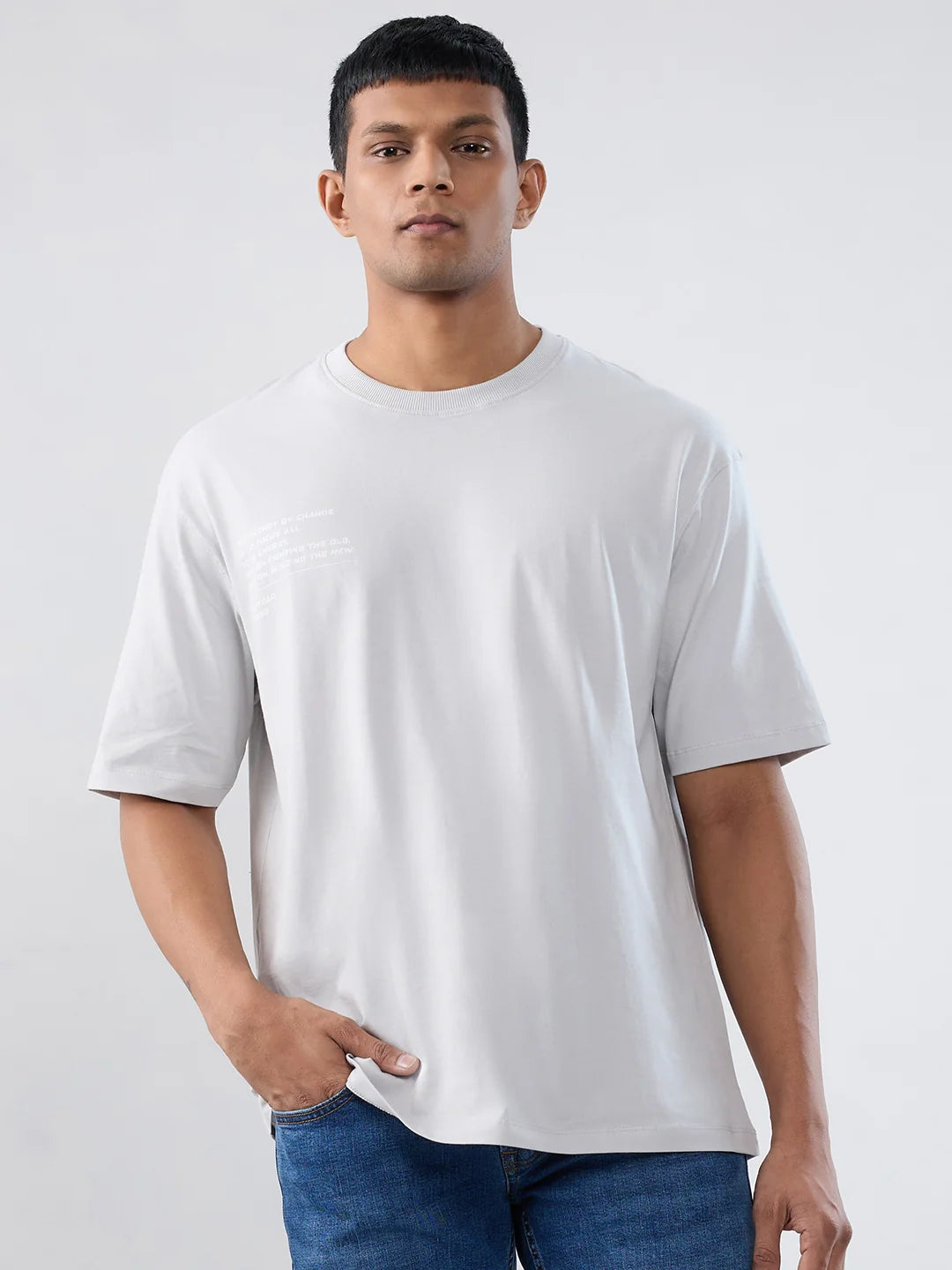 Men T-Shirt Graphic Grey Relaxed Fit