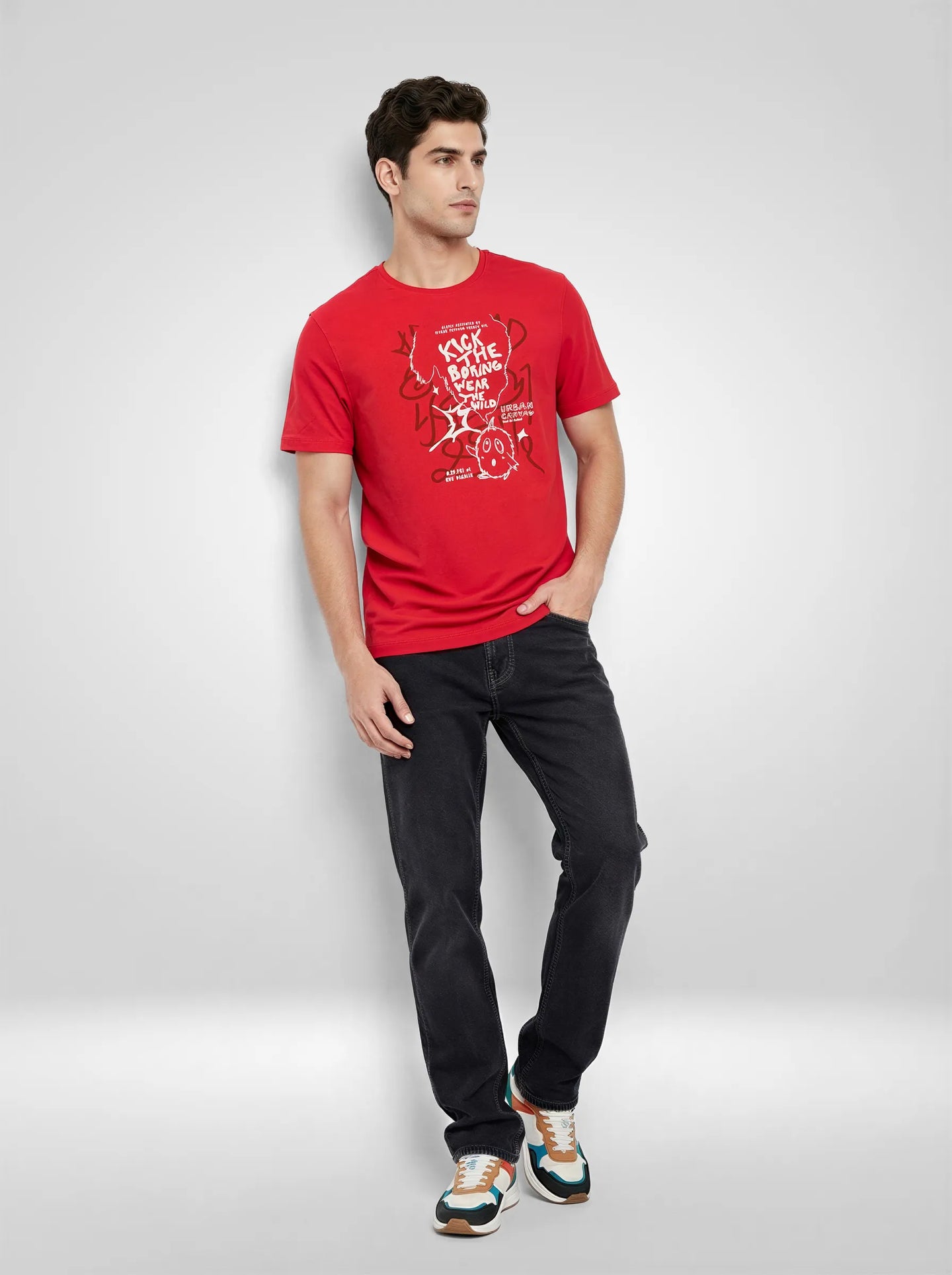 Men T-Shirt Graphic Red Regular Fit