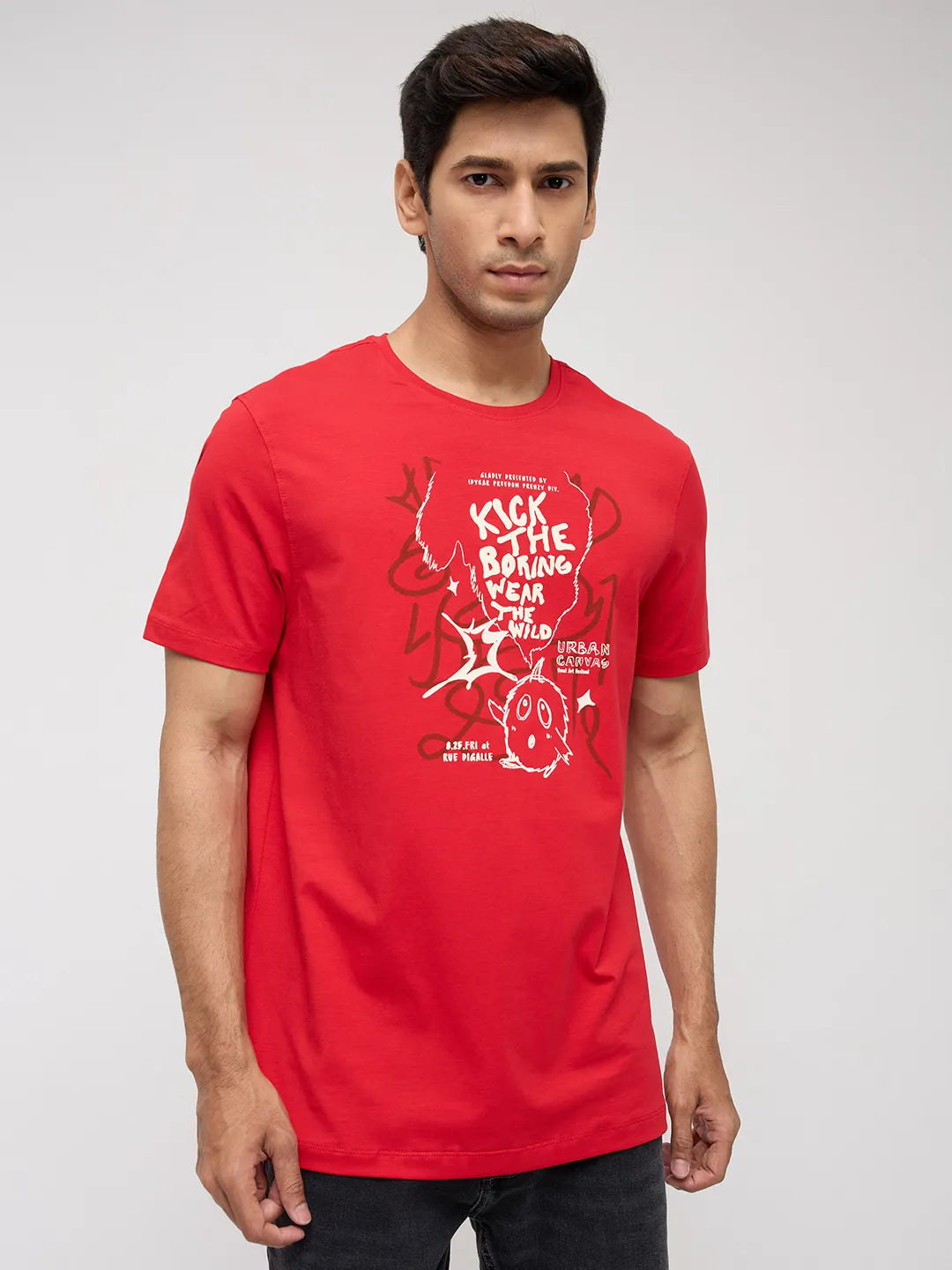Men T-Shirt Graphic Red Regular Fit