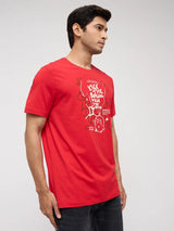 Men T-Shirt Graphic Red Regular Fit