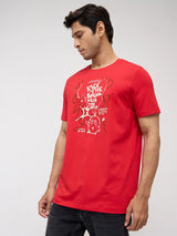 Men T-Shirt Graphic Red Regular Fit