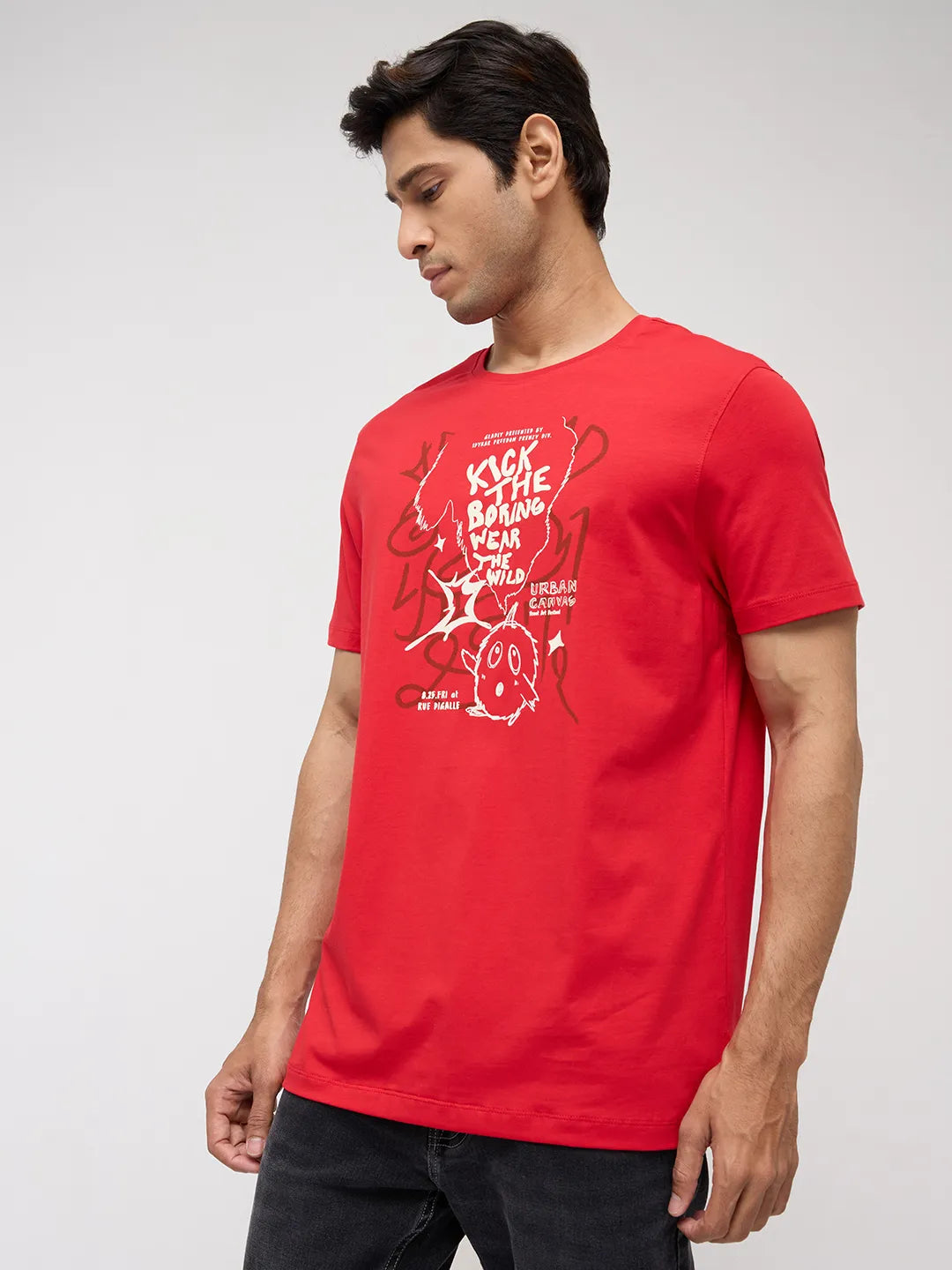 Men T-Shirt Graphic Red Regular Fit